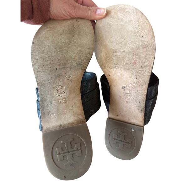 Tory Burch Amanda Thong Sandals Black Pebbled Leather 8.5 - Picture 10 of 11